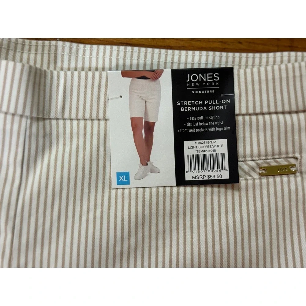 Jones New‎ York Signature Bermuda Shorts Womens XL Striped Pull On Light Coffee